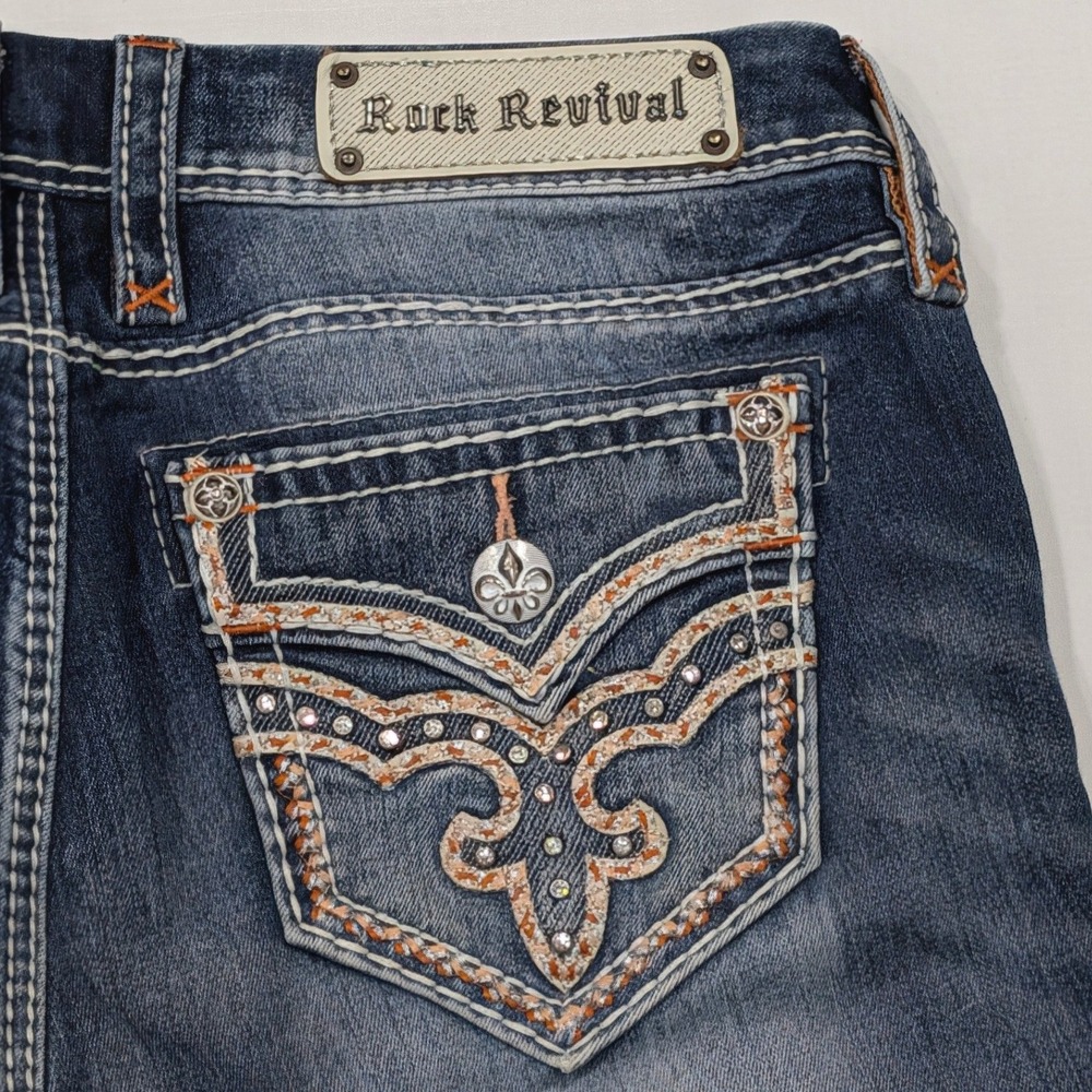 Rock Revival Delara Mid-Rise Curvy Crop Jeans Dark Wash Embroidered Size 28